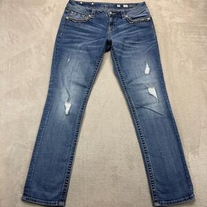Miss Me Jeans Womens 30 Boyfriend Ankle Distressed Embellished Medium Wash Denim